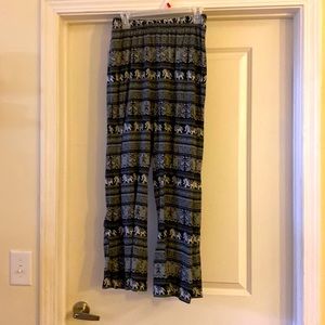 Womens Black and White Elephant Pants
